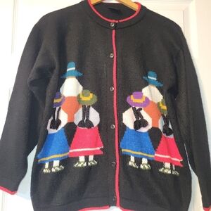 Peruvian‎ Alpaca Wool Folk Art Cardigan Sweater Women's Size Medium